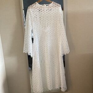 White Lace Long Sleeve Beach Cover Up Medium NEW